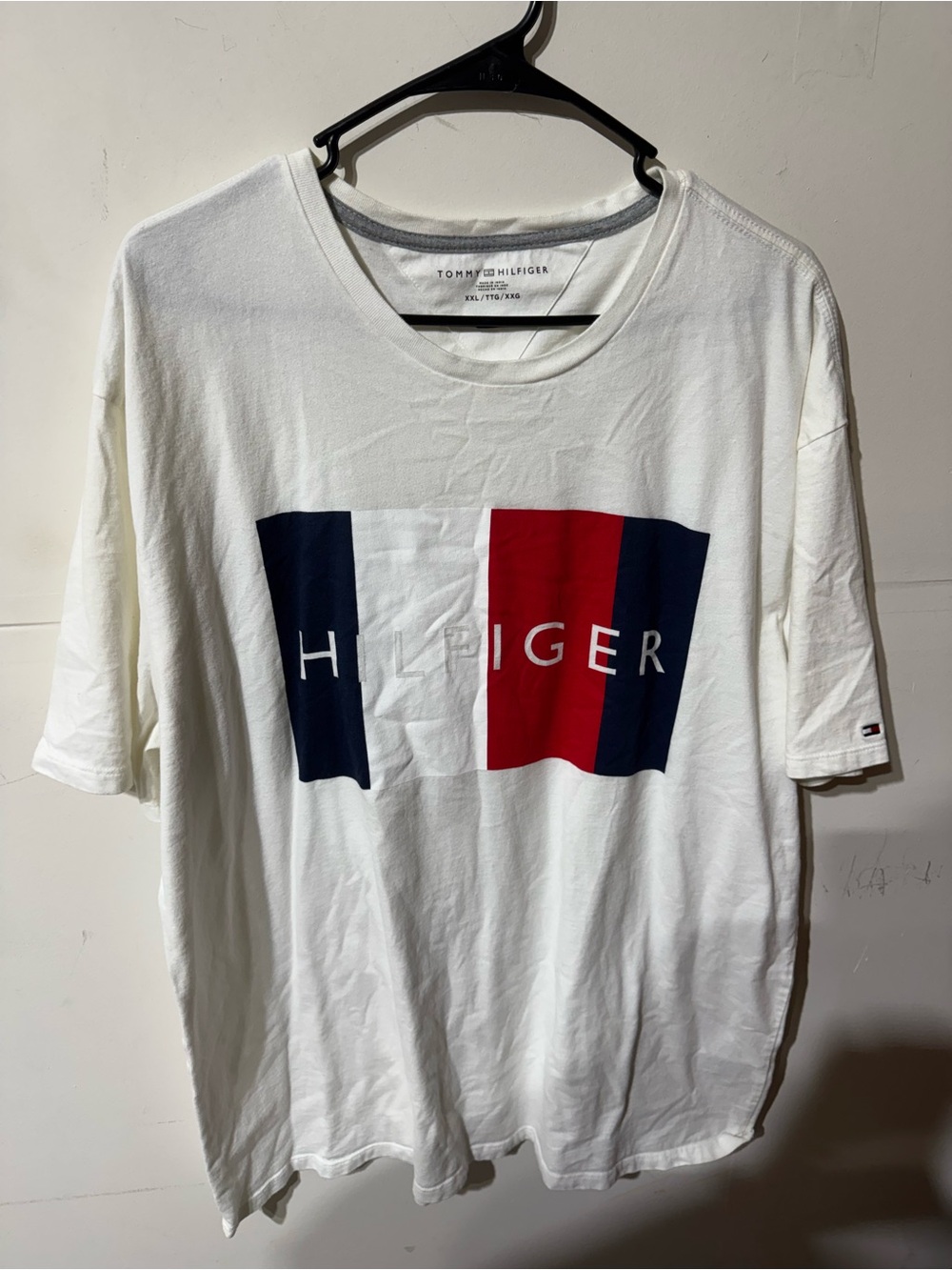 Tommy Hilfiger White Tee with Red & Navy Flag Graphic